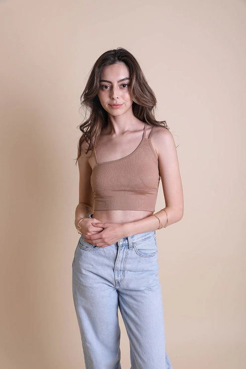 Cropped Fit Asymmetrical One-Shoulder Brami