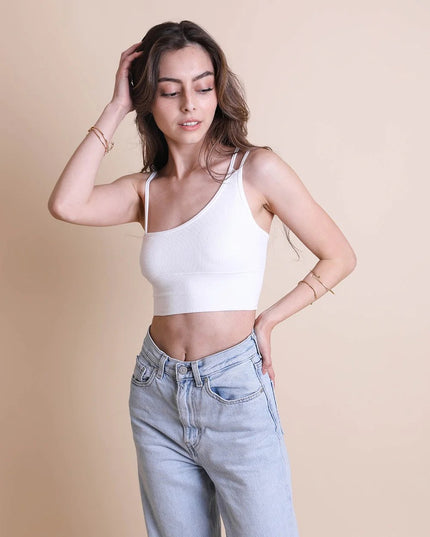 Cropped Fit Asymmetrical One-Shoulder Brami