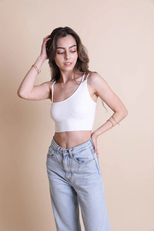 Cropped Fit Asymmetrical One-Shoulder Brami