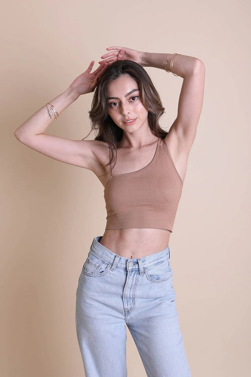 Cropped Fit Asymmetrical One-Shoulder Brami