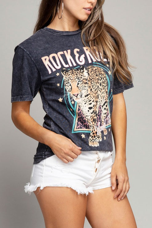 Rock & Roll World Tour Leopard Graphic Tee T-Shirt