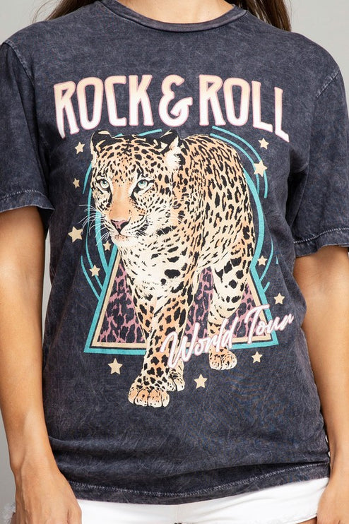 Rock & Roll World Tour Leopard Graphic Tee T-Shirt