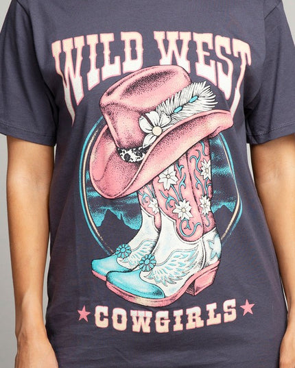Wild West Cowgirls Pink Hat & Boot Graphic Tee T-Shirt