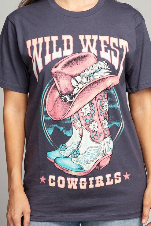 Wild West Cowgirls Pink Hat & Boot Graphic Tee T-Shirt