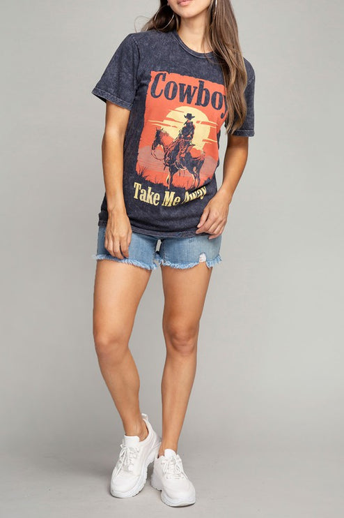 Cowboy Take Me Away Sunset Western Graphic Tee T-Shirt