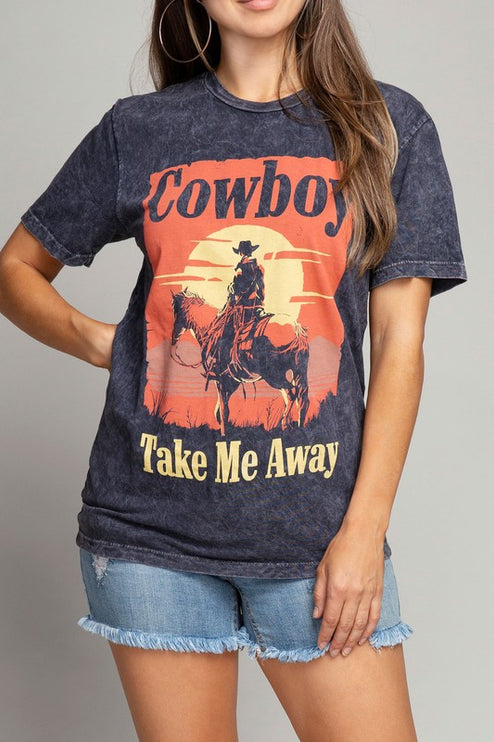 Cowboy Take Me Away Sunset Western Graphic Tee T-Shirt