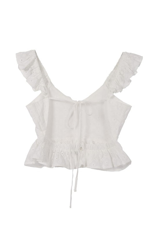 Cute Stylish Open Back Tie Ruffled Trim Flare Fashion Top White