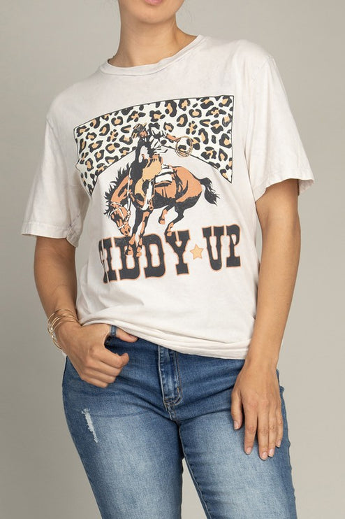 Leopard Print Cowboy 'Giddy-Up' Graphic Tee T-Shirt