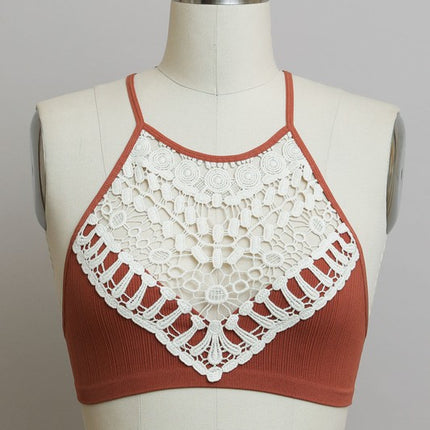 Crochet Lace High Neck Sleeveless Top Bralette