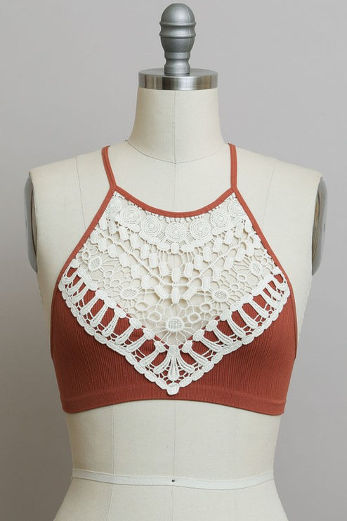 Crochet Lace High Neck Sleeveless Top Bralette