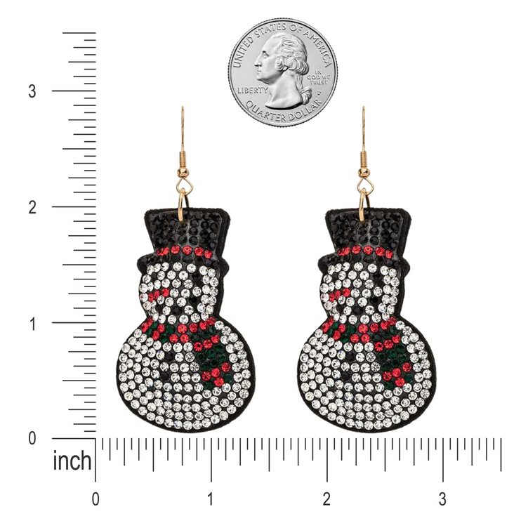 Sparkling Christmas Snowman Crystal Rhinestone Earrings - Festive Holiday Jewelry