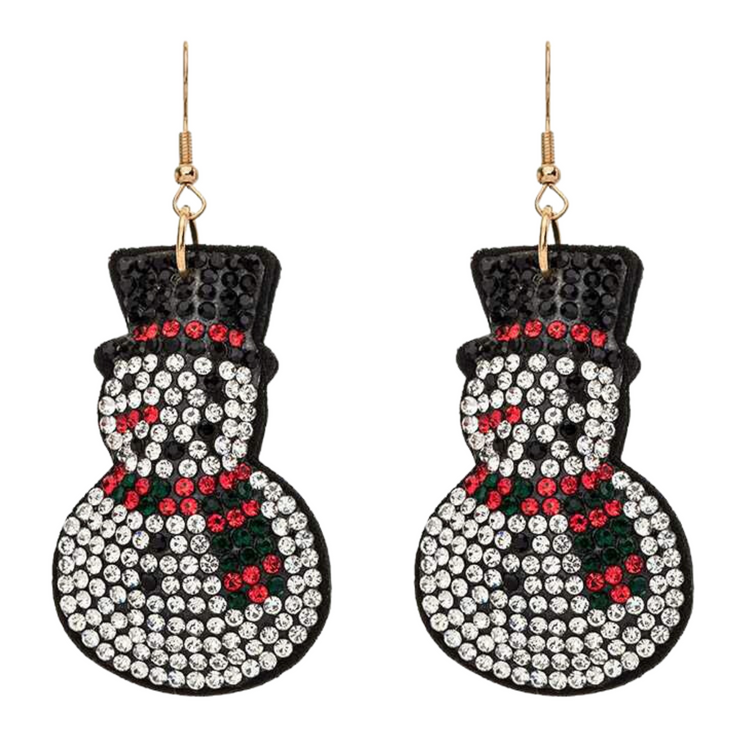 Sparkling Christmas Snowman Crystal Rhinestone Earrings - Festive Holiday Jewelry