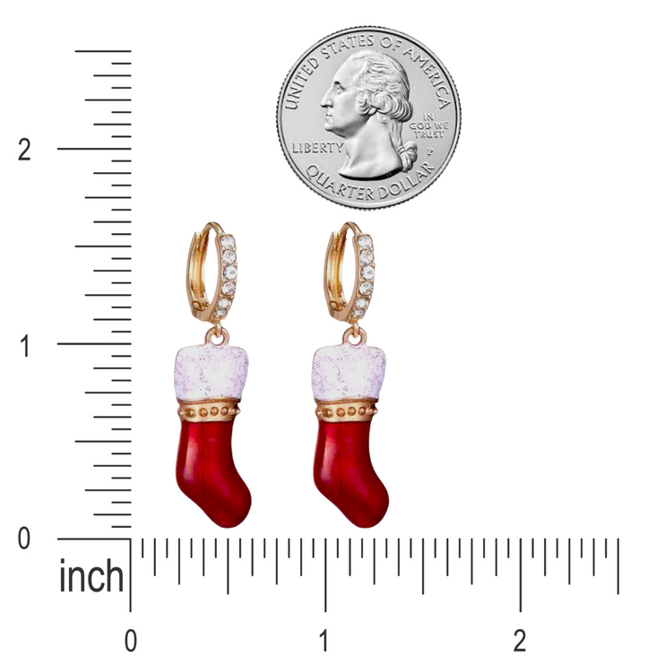 Christmas Jewelry Crystal Rhinestone Socks Dangle Charm Earrings E1229 Red - Accessoriesforever