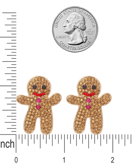 Cute Adorable Gingerbread Man Christmas Holiday Crystal Rhinestone Fashion Stud Earring