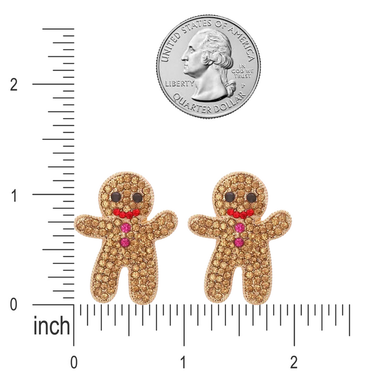 Cute Adorable Gingerbread Man Christmas Holiday Crystal Rhinestone Fashion Stud Earring