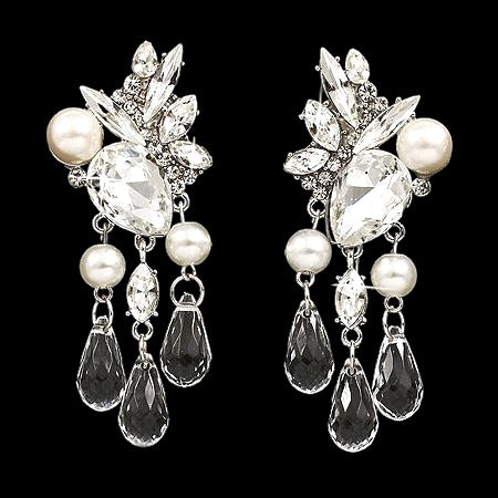 Bridal Wedding Jewelry Crystal Rhinestone Pearl Stunning Chic Dangle Earrings - Accessoriesforever