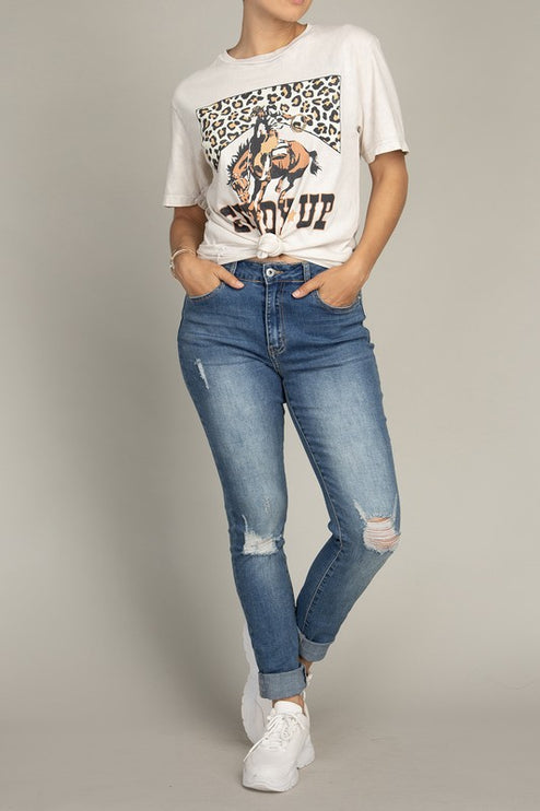 Leopard Print Cowboy 'Giddy-Up' Graphic Tee T-Shirt