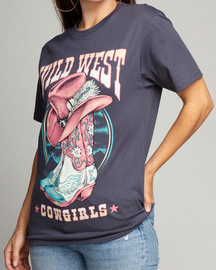Wild West Cowgirls Pink Hat & Boot Graphic Tee T-Shirt
