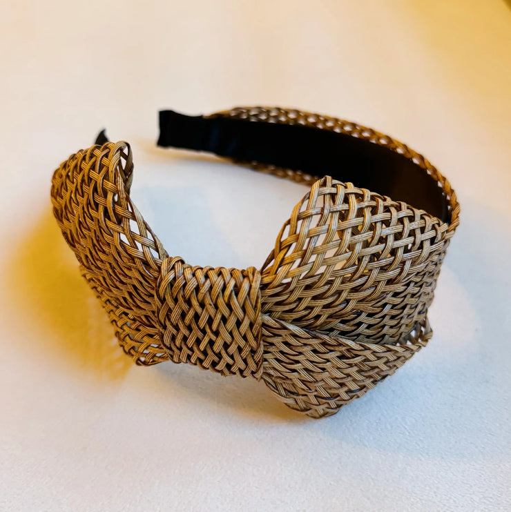 Stylish Raffia Woven Side Bow Headband Textured Sophisticated Design