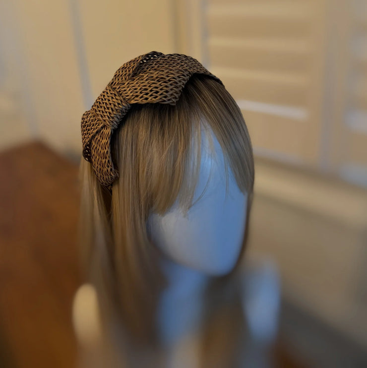 Stylish Raffia Woven Side Bow Headband Textured Sophisticated Design