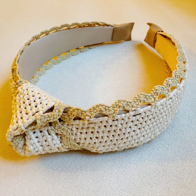 Neutral Crochet Edge Headband with Knotted Center