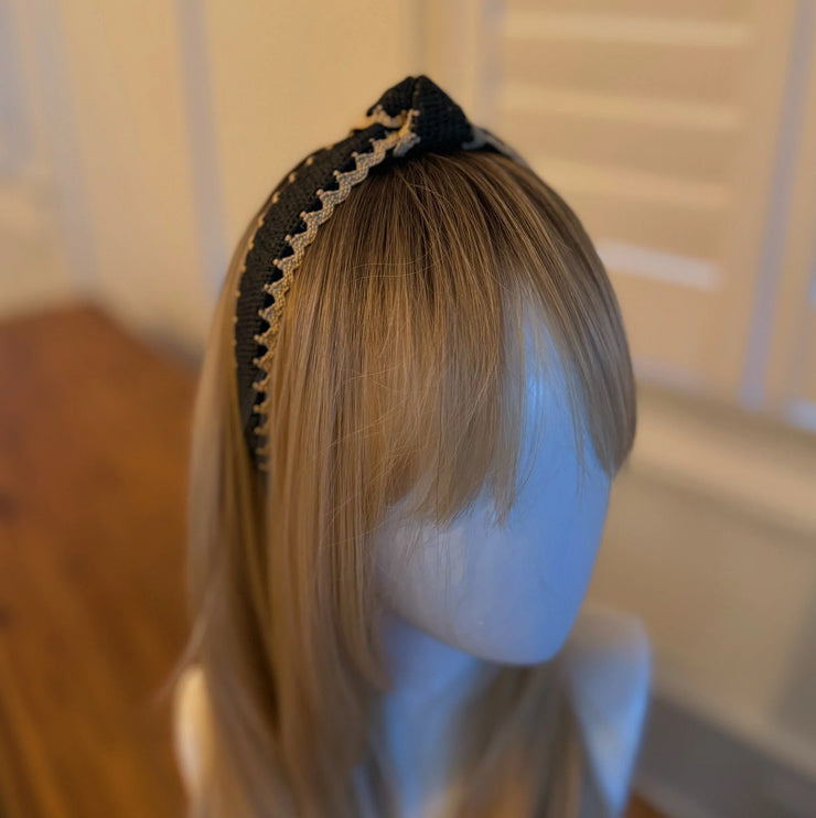 Neutral Crochet Edge Headband with Knotted Center