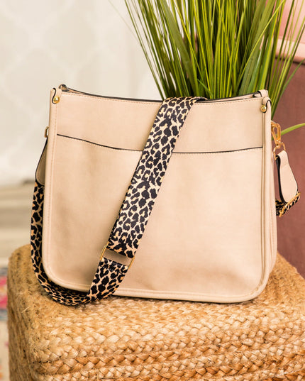 Trendy Vegan Leather Crossbody Handbag with Leopard Strap