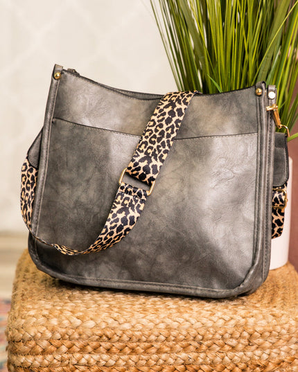 Trendy Vegan Leather Crossbody Handbag with Leopard Strap