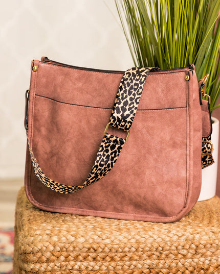 Trendy Vegan Leather Crossbody Handbag with Leopard Strap