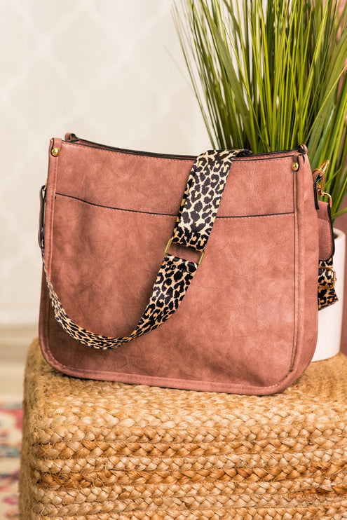 Trendy Vegan Leather Crossbody Handbag with Leopard Strap