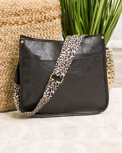 Trendy Vegan Leather Crossbody Handbag with Leopard Strap