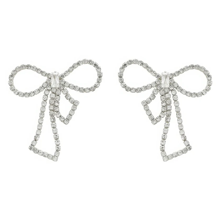 Elegant Sparkle Rhinestone Bow Design Fashion Stud Earrings