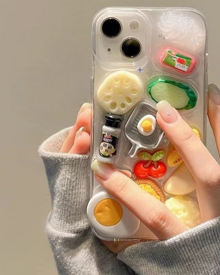 Fun 3D Food Themed Steak Vegetables Clear Protective Phone Case Cover for iPhone