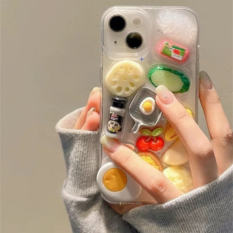 Fun 3D Food Themed Steak Vegetables Clear Protective Phone Case Cover for iPhone