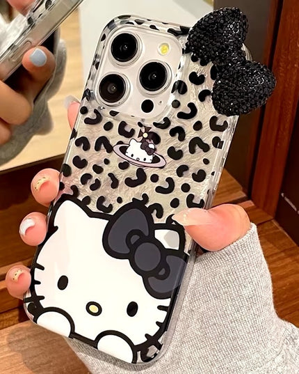 Adorable Hello Kitty Bowknot Leopard Animal Print Phone Case Cover for iPhone