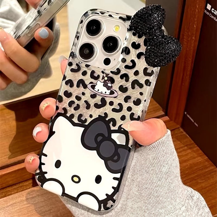 Adorable Hello Kitty Bowknot Leopard Animal Print Phone Case Cover for iPhone