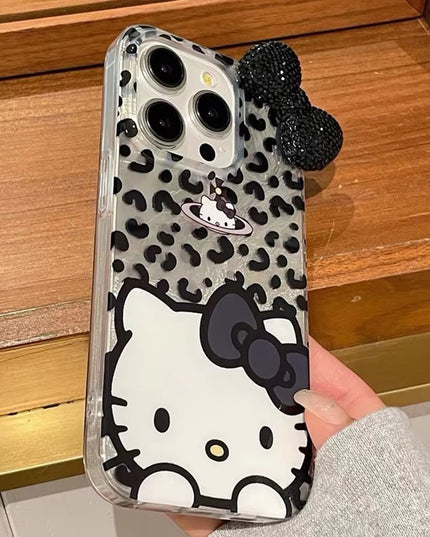 Adorable Hello Kitty Bowknot Leopard Animal Print Phone Case Cover for iPhone