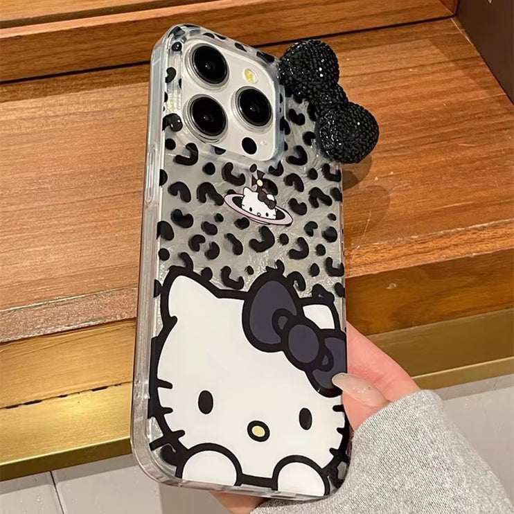 Adorable Hello Kitty Bowknot Leopard Animal Print Phone Case Cover for iPhone