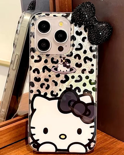 Adorable Hello Kitty Bowknot Leopard Animal Print Phone Case Cover for iPhone