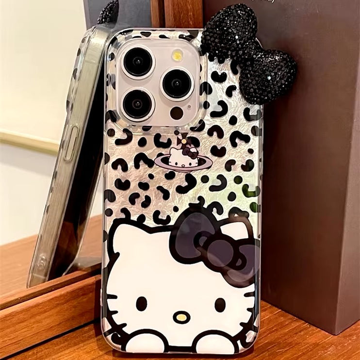 Adorable Hello Kitty Bowknot Leopard Animal Print Phone Case Cover for iPhone