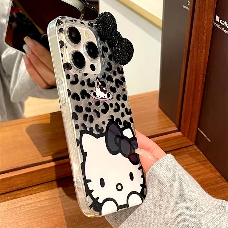 Adorable Hello Kitty Bowknot Leopard Animal Print Phone Case Cover for iPhone