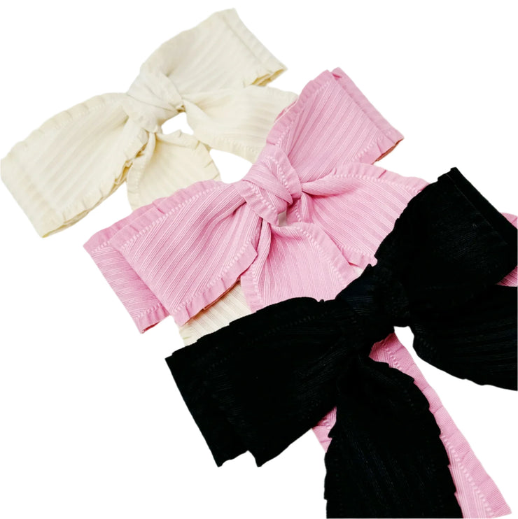 Frilled Textured Double Bow Hair Clips – Elegant & Stylish Hair Accessory