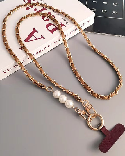 Elegant Pearl Chain Crossbody Phone Lanyard - Universal Adjustable Strap