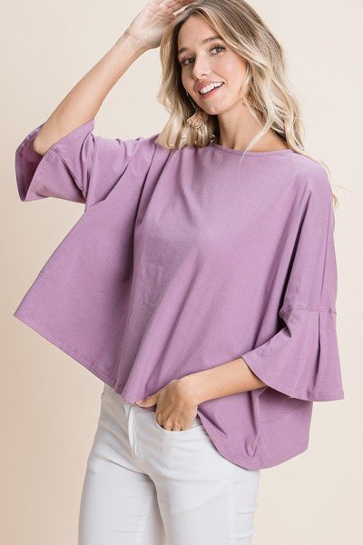 Solid Casual Bell Sleeve Cotton Fashion Top