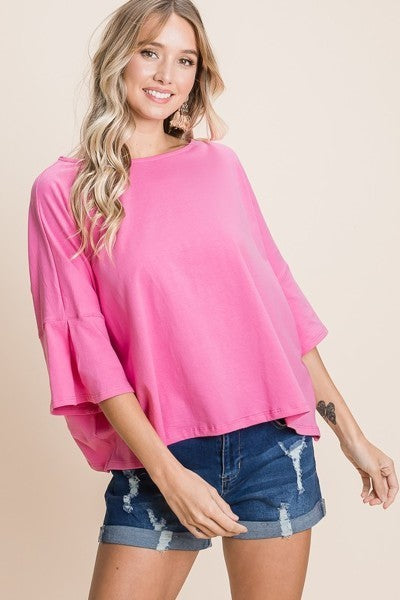 Solid Casual Bell Sleeve Cotton Fashion Top