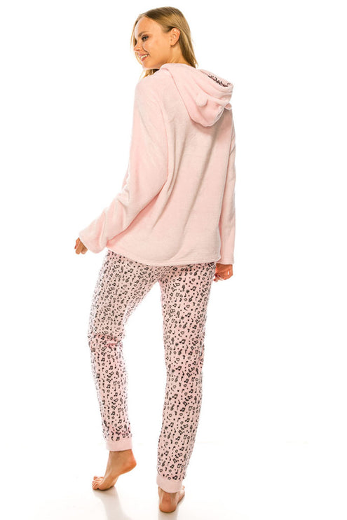 Cute Mouse Graphic Ear Detail Hoodie Animal Print Pants Two-Piece Pajamas Sweater Pants Set