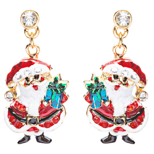 Christmas Jewelry Crystal Rhinestone Santa Claus Present Dangle Earrings E877 - Accessoriesforever