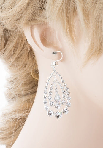 Bridal Wedding Jewelry Crystal Rhinestone Multi Teardrops Dangle Earrings Silver - Accessoriesforever