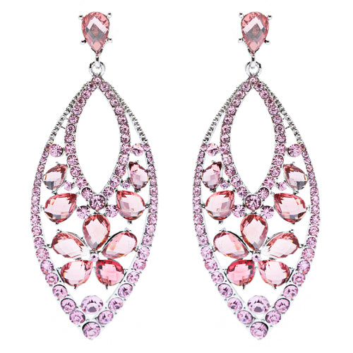 Fashion Stunning Crystal Floral Navette Earrings Pink