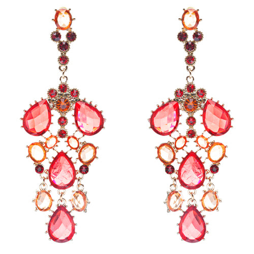 Fashion Chic Sparkle Crystal Rhinestone Stone Dangle Statement Earrings Red